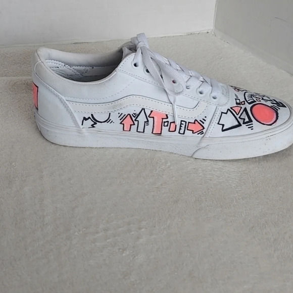 Handcrafted Colorful Doodles and Directions White Van's on white background - Picture 5 of 14